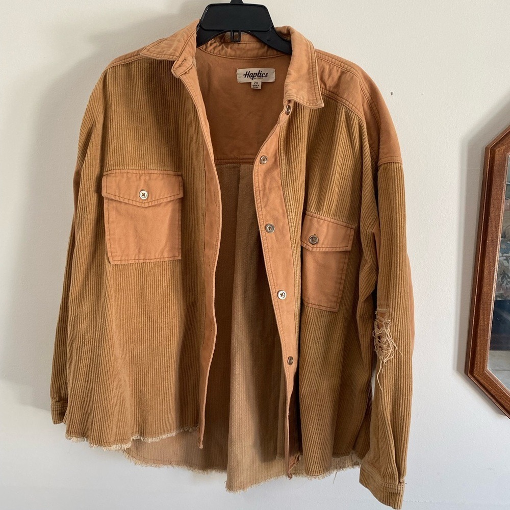 Haptics by‎ Holly Harper Tan Corduroy Distressed Shacket Jacket Mens 2X